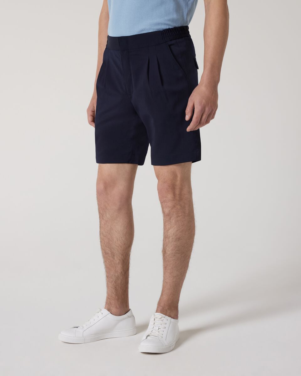 Wool Blend Elastic Waist Tailored Short, Navy, hi-res